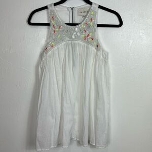 Sabine Cotton Beaded Empire Waist Sleeveless Top In White Size XS